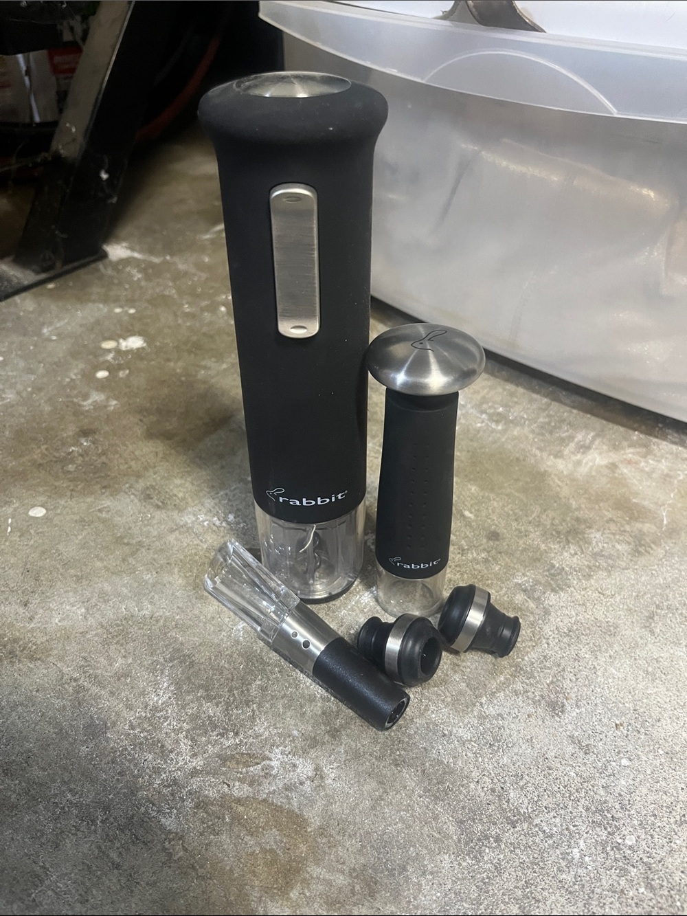Rabbit Black Electric Salt & Pepper Grinder Set with Vacuum Wine Stoppers
